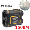 SW series handheld golf laser rangefinder showing compact black design on golf course.