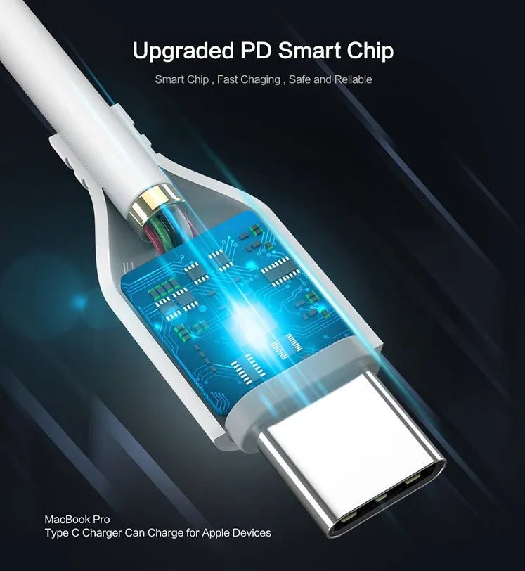 White USB-C to Lightning charging and data cable for iPhone, 1.5 metres long.