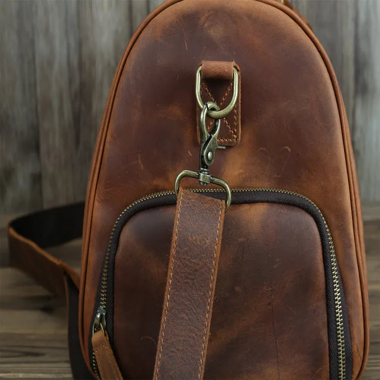 Horse leather men's travel bag in brown crazy horse cowhide finish, 50cm long