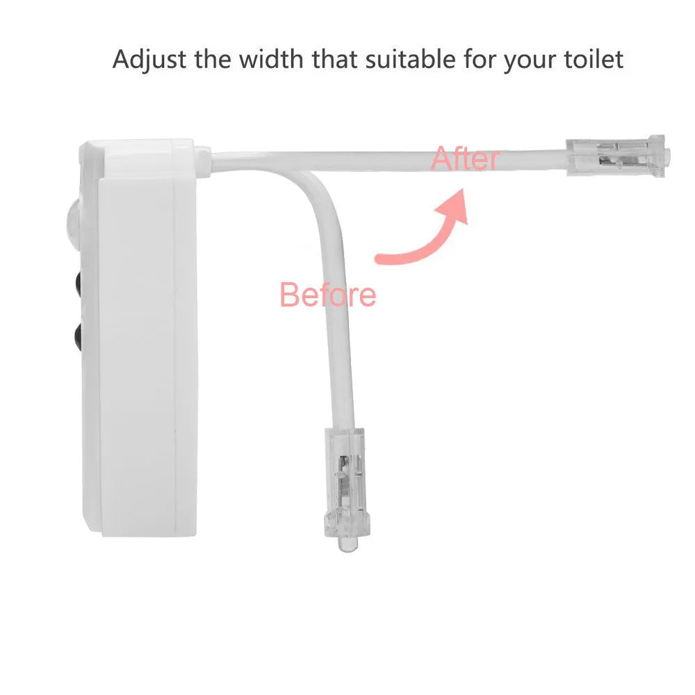 8-colour motion sensor toilet light with flexible adhesive mount for easy installation on toilet surface