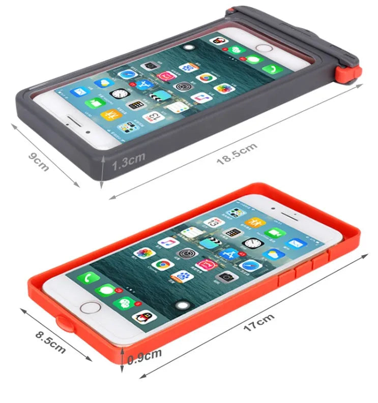 Grey touch screen waterproof phone bag 18.5x9cm for river rafting outdoor use