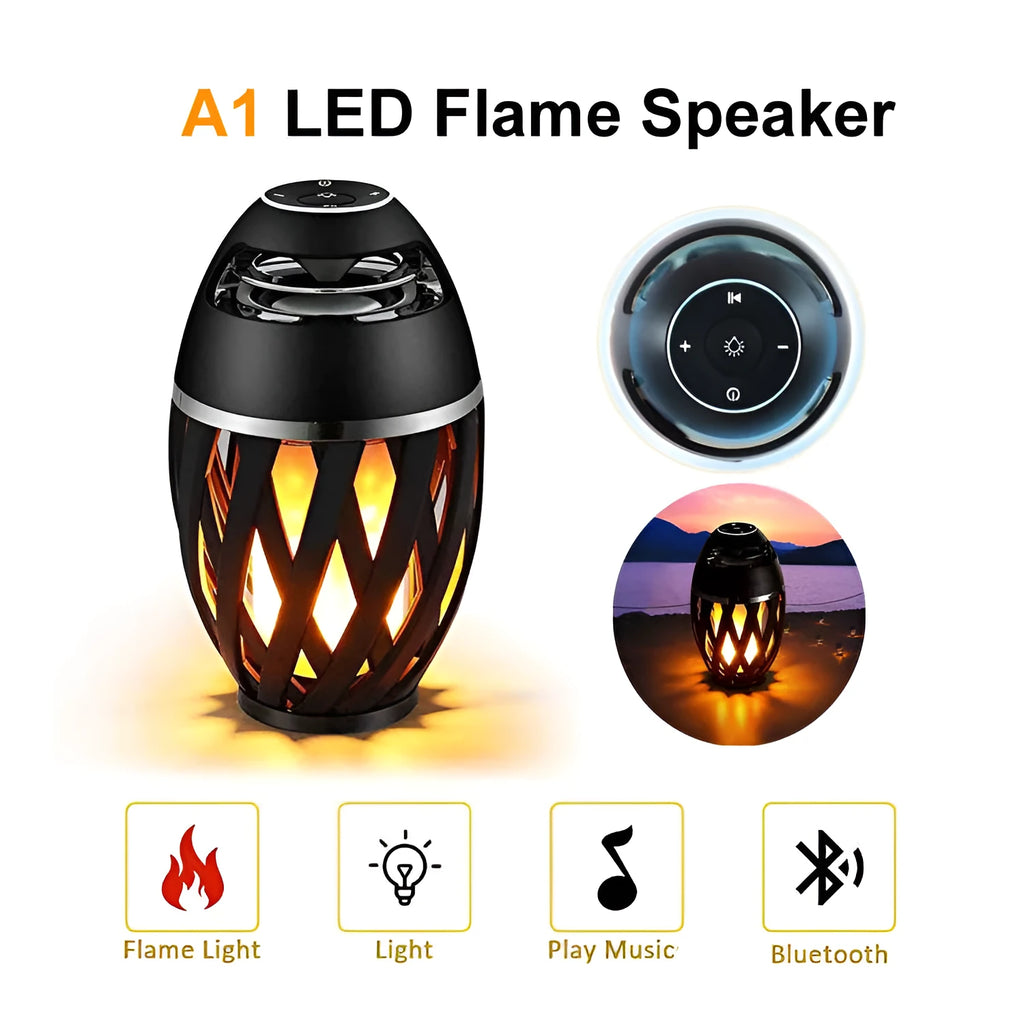 Black flame-shaped Bluetooth speaker box for home decoration with USB charging cable