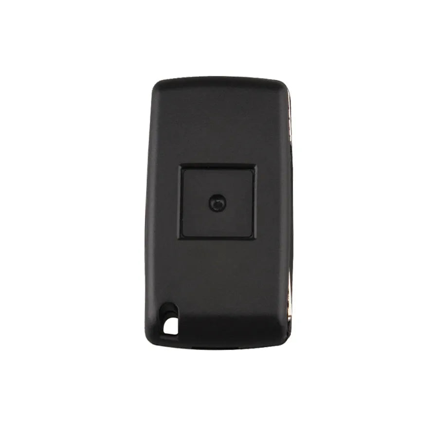 Black Peugeot car key with light on metal key ring
