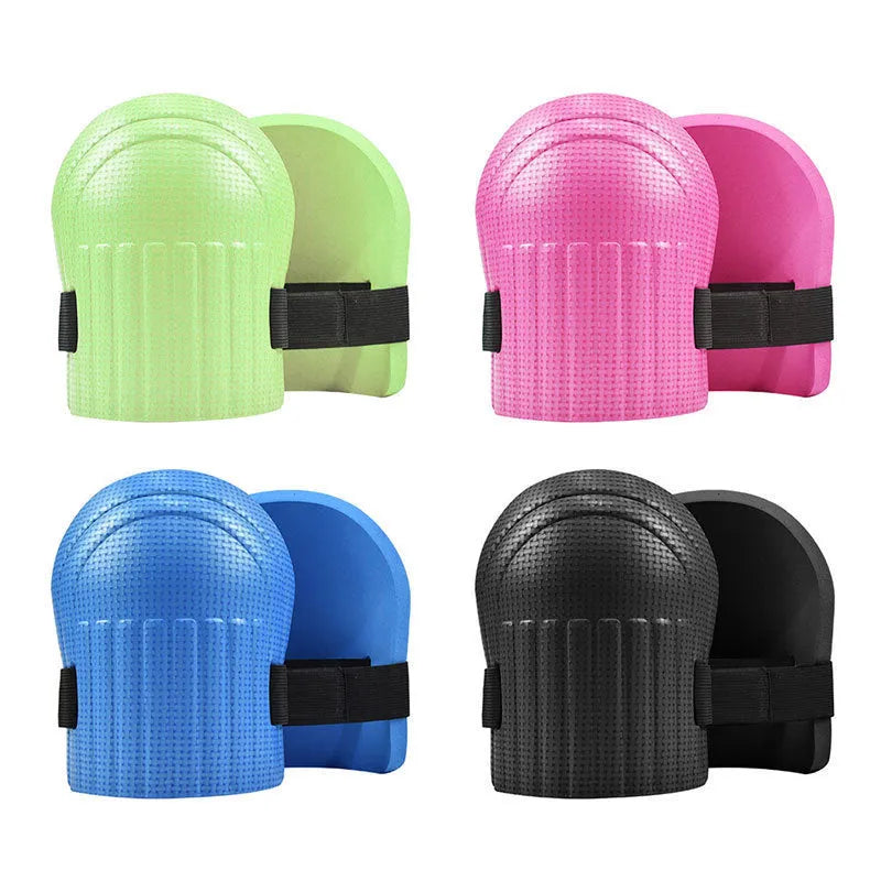 A pair of thick EVA foam knee pads in a choice of colours, for use on hard floors during auto repair or construction.