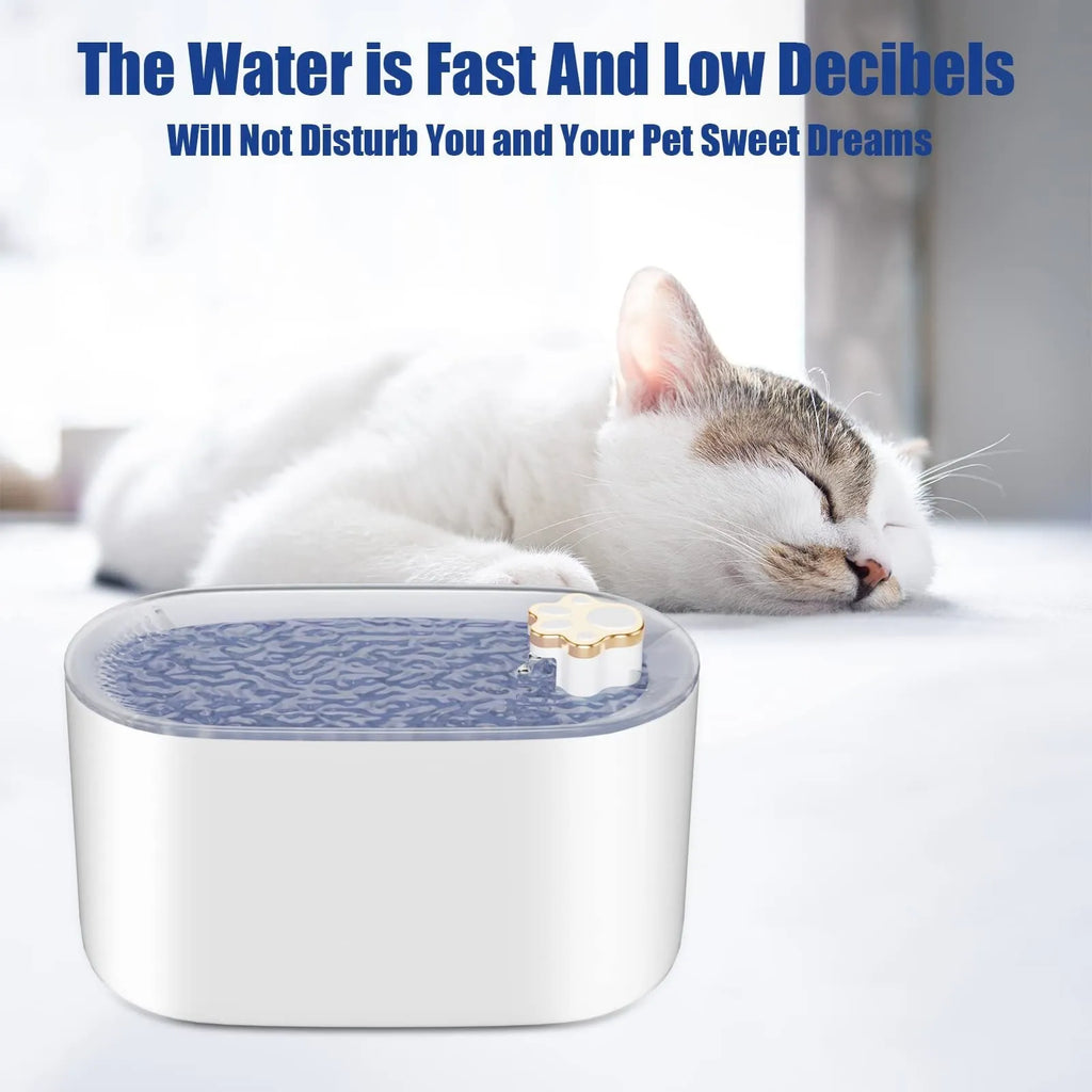 Berlin blue automatic pet water fountain with filter on a kitchen floor.