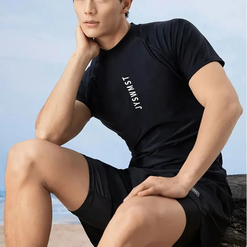 Men's polyester swimming trunks set with pattern design in plus sizes