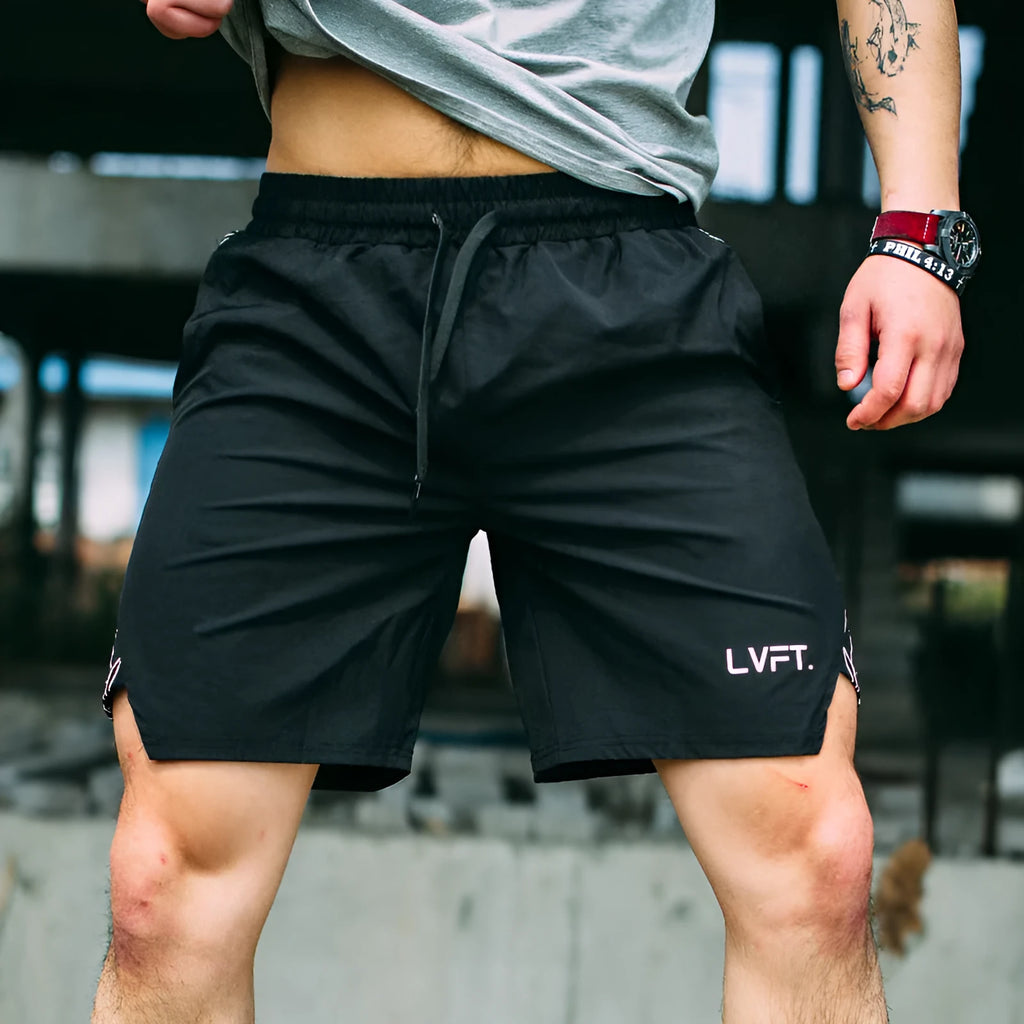 Men's polyester straight-leg fitness training running pants in red and black styles