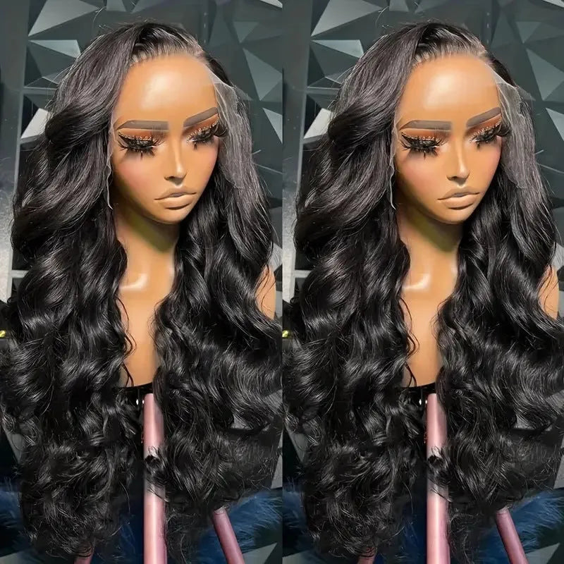 Black synthetic wig with medium large curly waves and lace mesh construction
