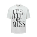 Men's loose blue t-shirt with American-style white letter print on the front.