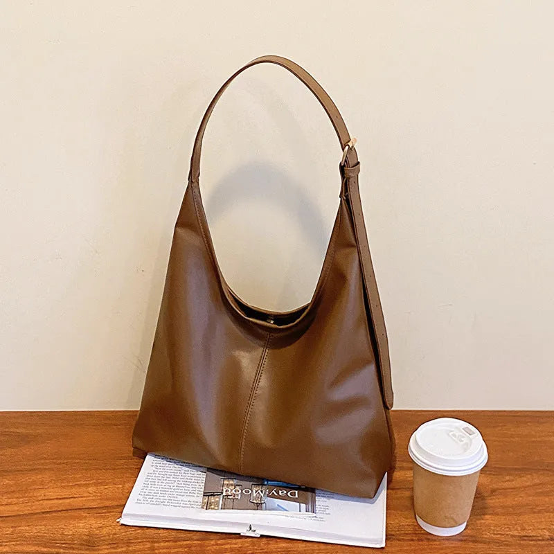 Retro textured PU bucket shape shoulder bag for women urban simplicity style