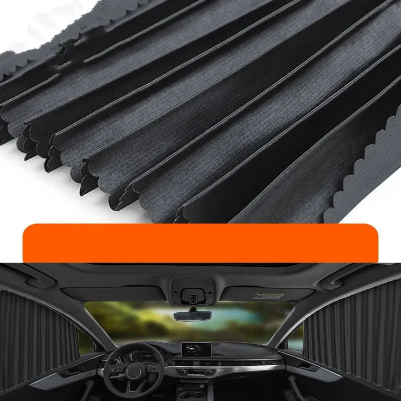 Auto retractable car sunshade sunscreen with roller shutter mechanism in thick opaque cloth material