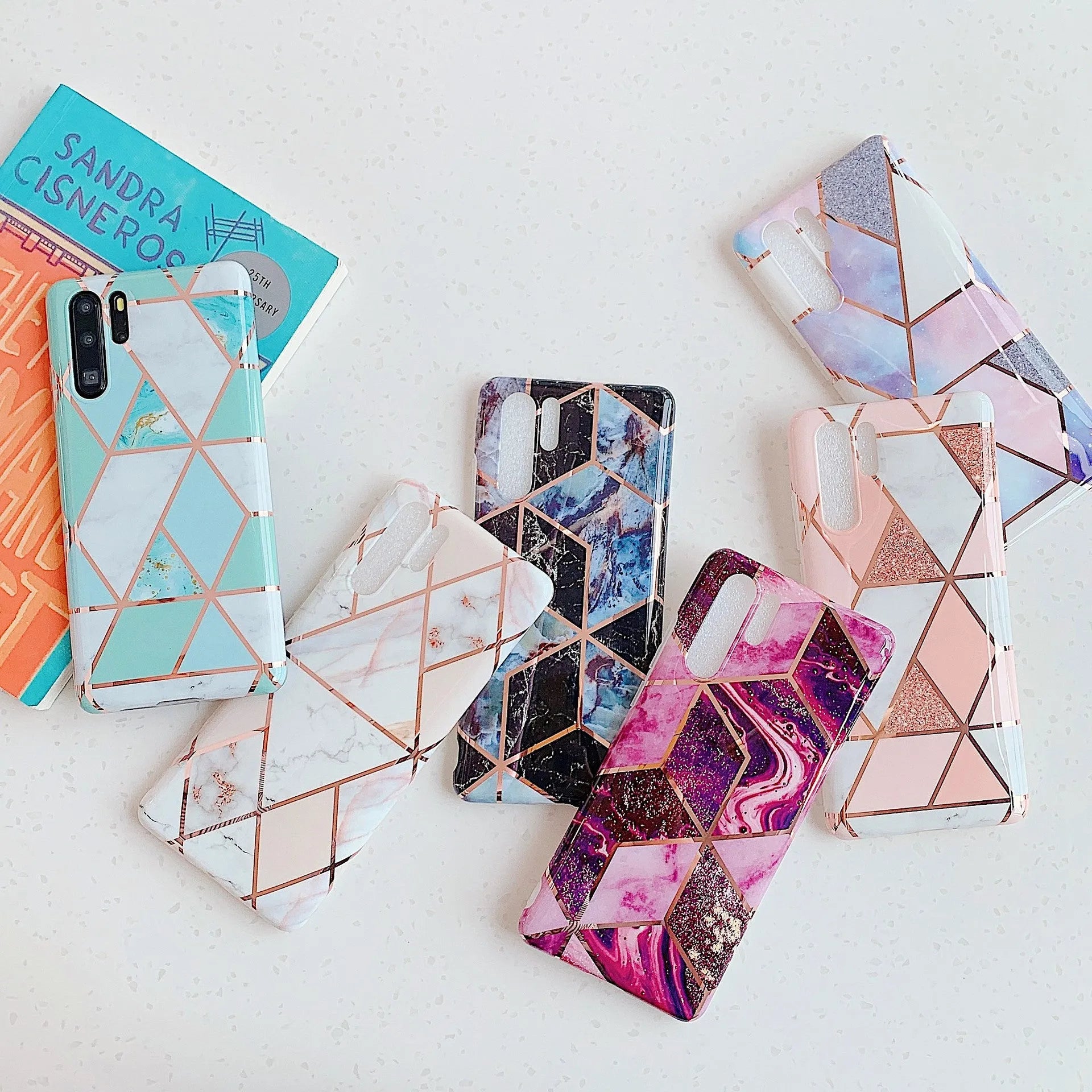 Electroplated marble phone case for Huawei and Samsung smartphones in multiple colour options