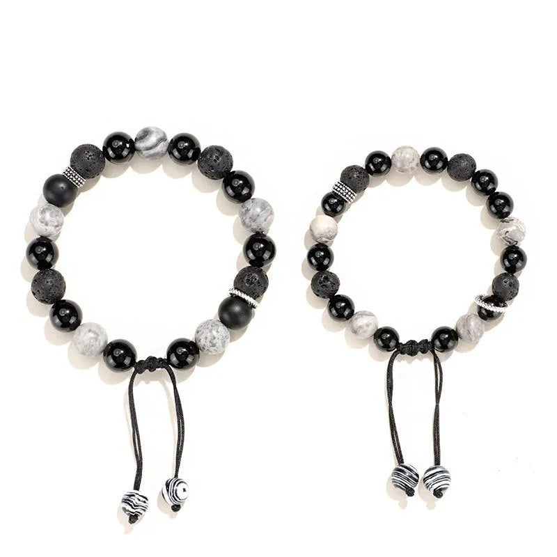 Black agate map stone volcanic bracelet with diamond design in Chinese style