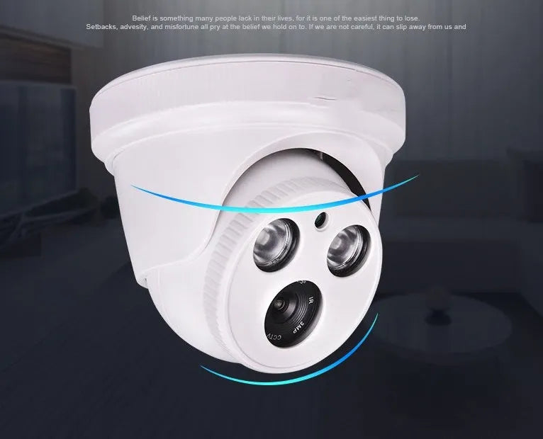 Dome surveillance camera with 3.6mm lens, 1200 TVL CMOS sensor and 10m infrared night vision for indoor use.