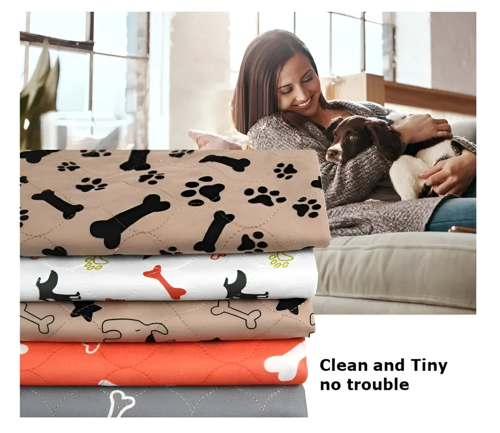Three-layer waterproof pet absorbent pad for dogs and cats in aprico colour on a wooden floor