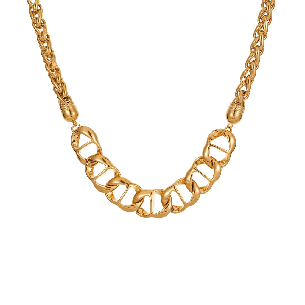 Women's stainless steel necklace with geometric pendant and gold plating on regular chain