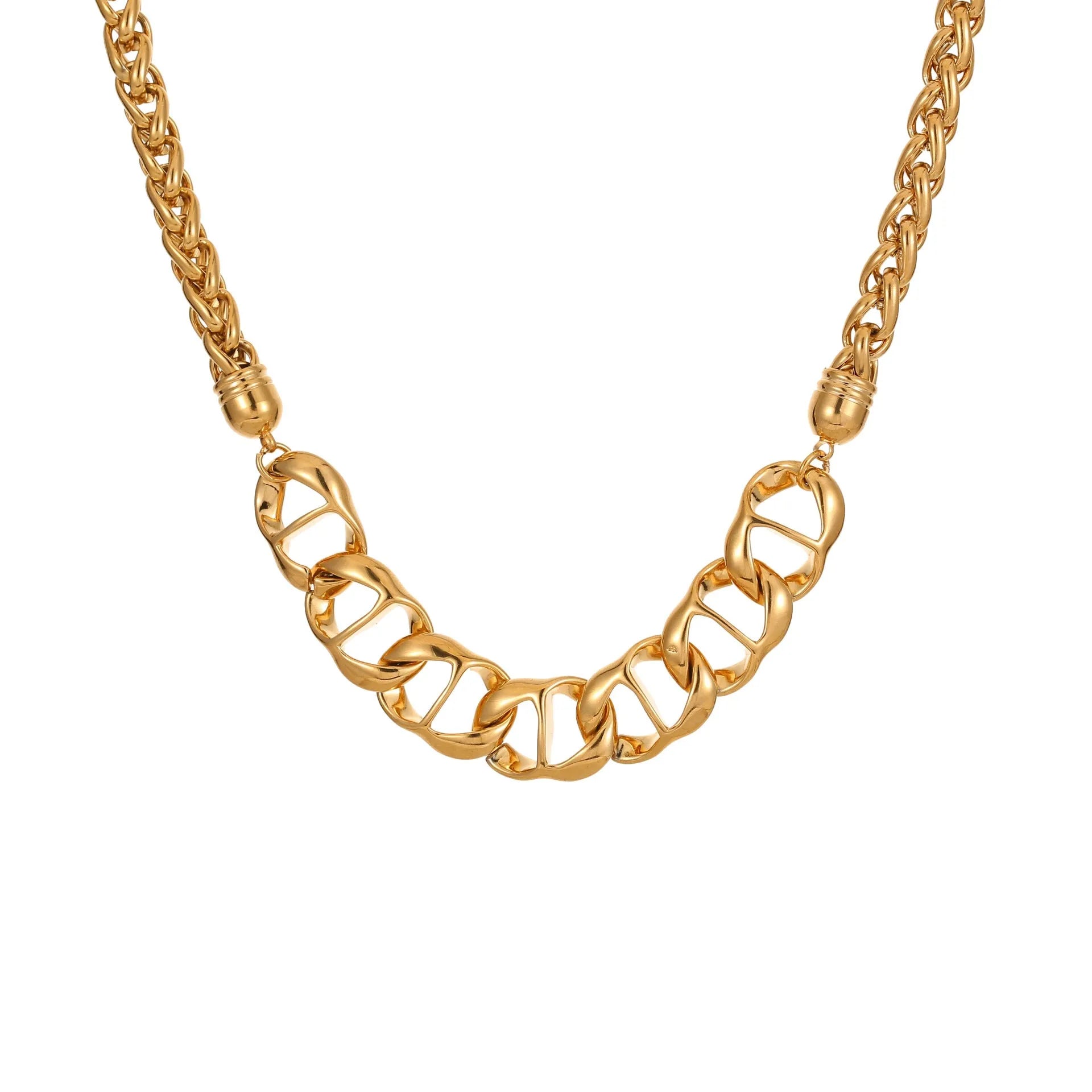 Women's stainless steel necklace with geometric pendant and gold plating on regular chain