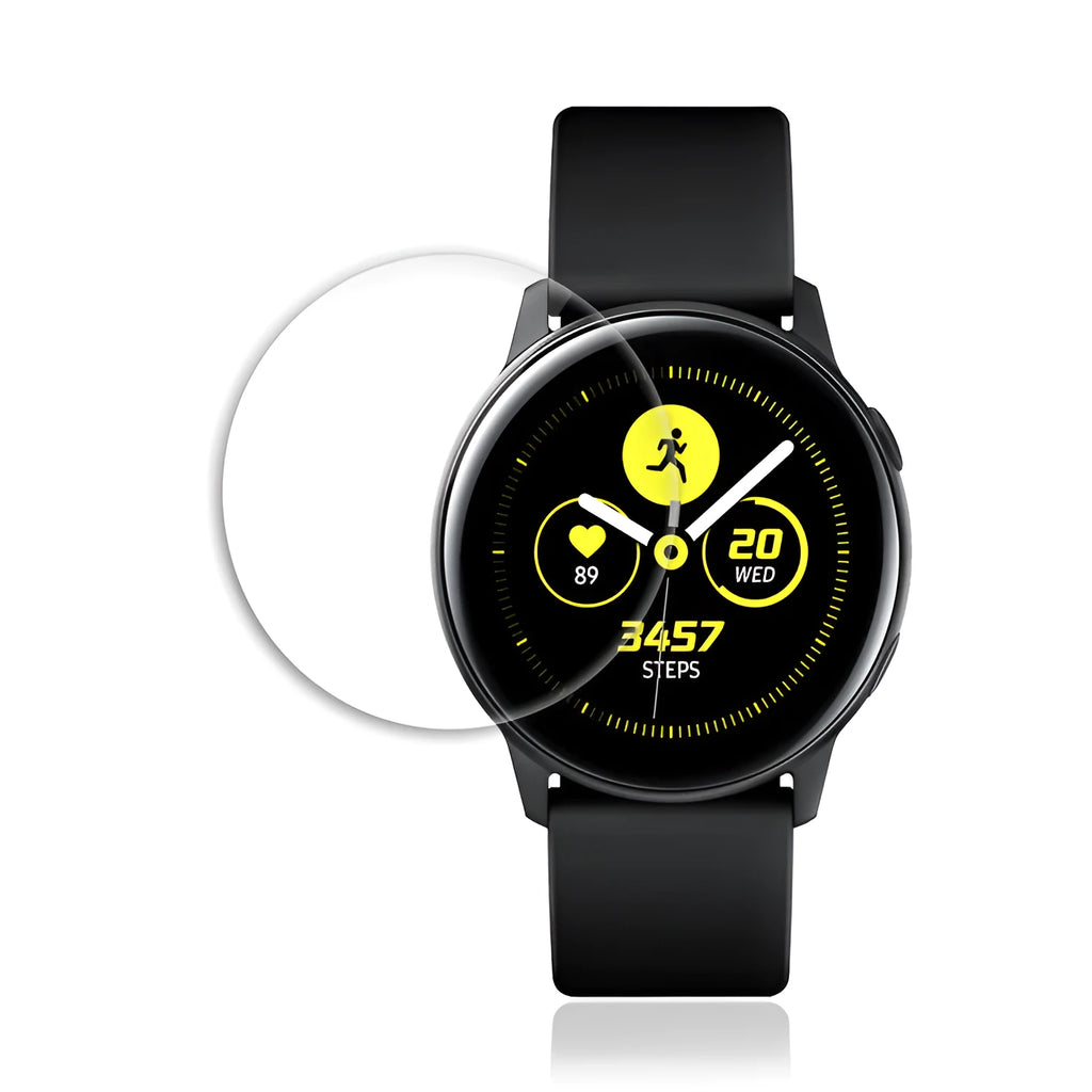 Transparent tempered glass screen protector for Samsung Galaxy Watch Active display.