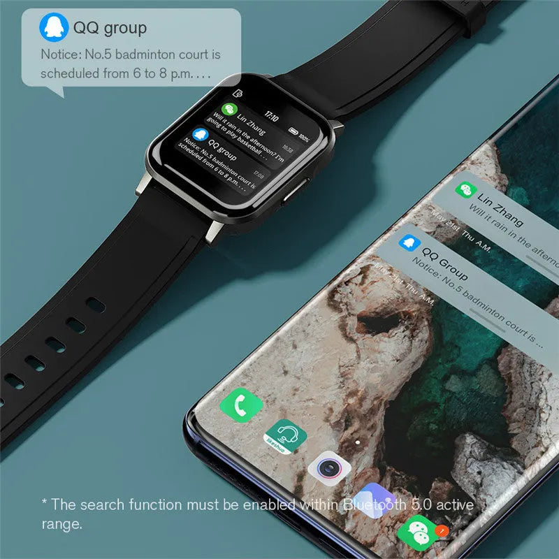 Black waterproof smart fitness bracelet with 1.4-inch touch screen on silicone strap