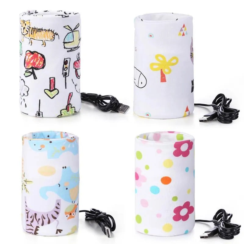 USB baby bottle warmer in cotton spandex fabric with carbon fibre heating element, 28 cm length