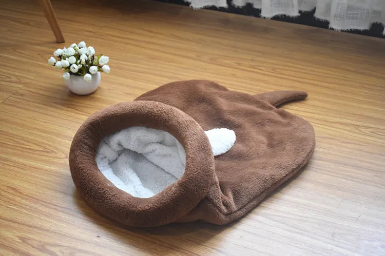 Cat and dog cloth sleeping bag nest with big ears and small tails in coffee colour