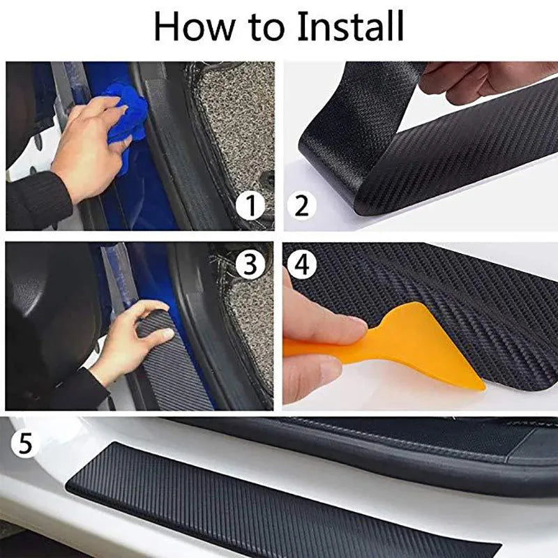 Close-up of matte black 3D carbon fibre pattern adhesive protection roll for car door sills