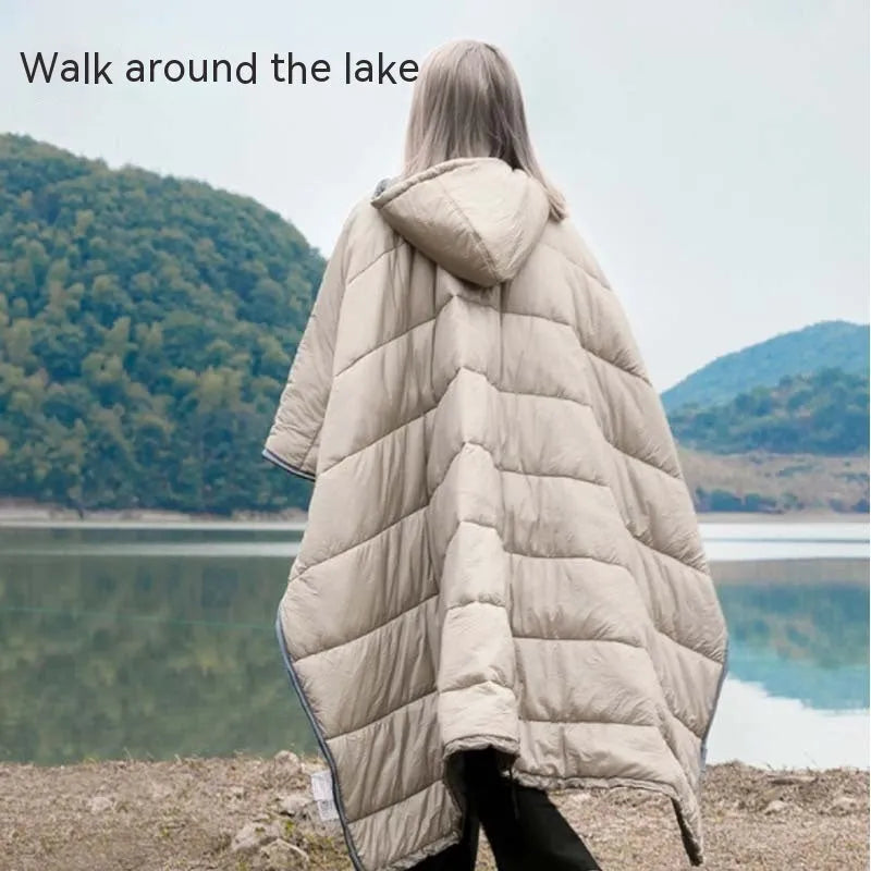 Army Green adult wearable cloak sleeping bag unfolded showing 200x140cm size