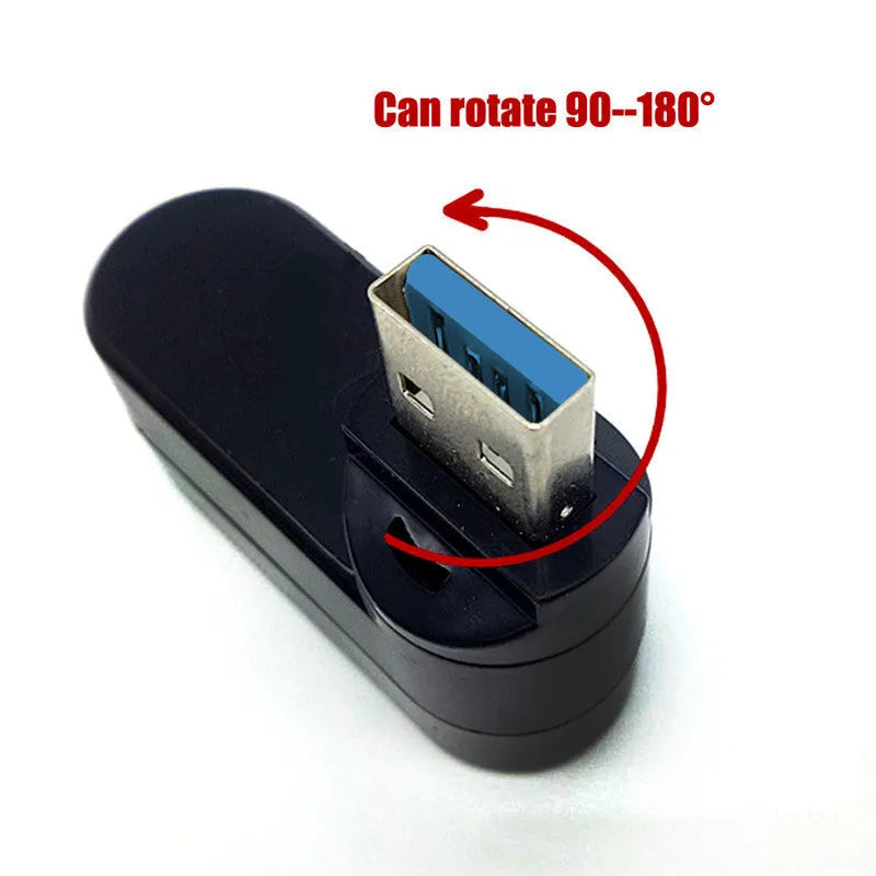 Black or white USB 3.0 rotary splitter hub with four ports on a blister card