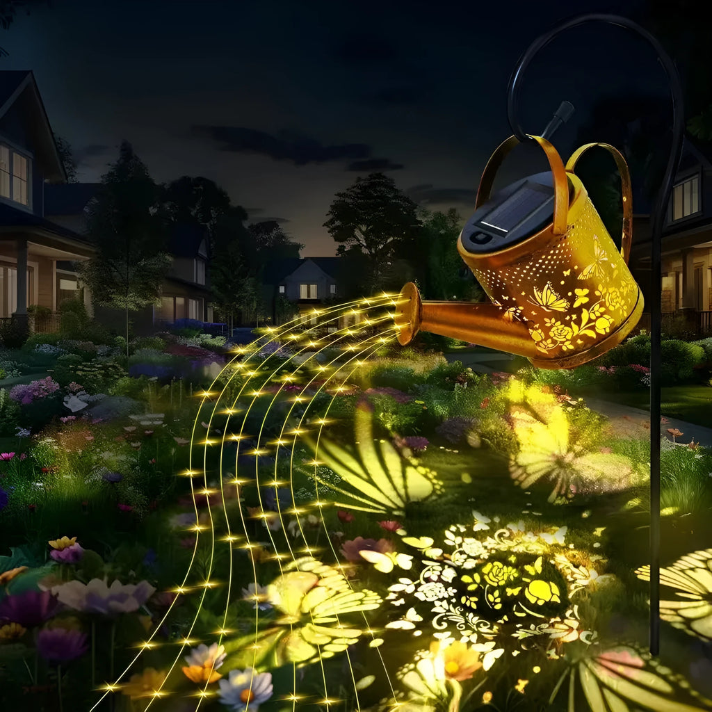 Butterfly design solar kettle light for garden decoration with wrought iron construction