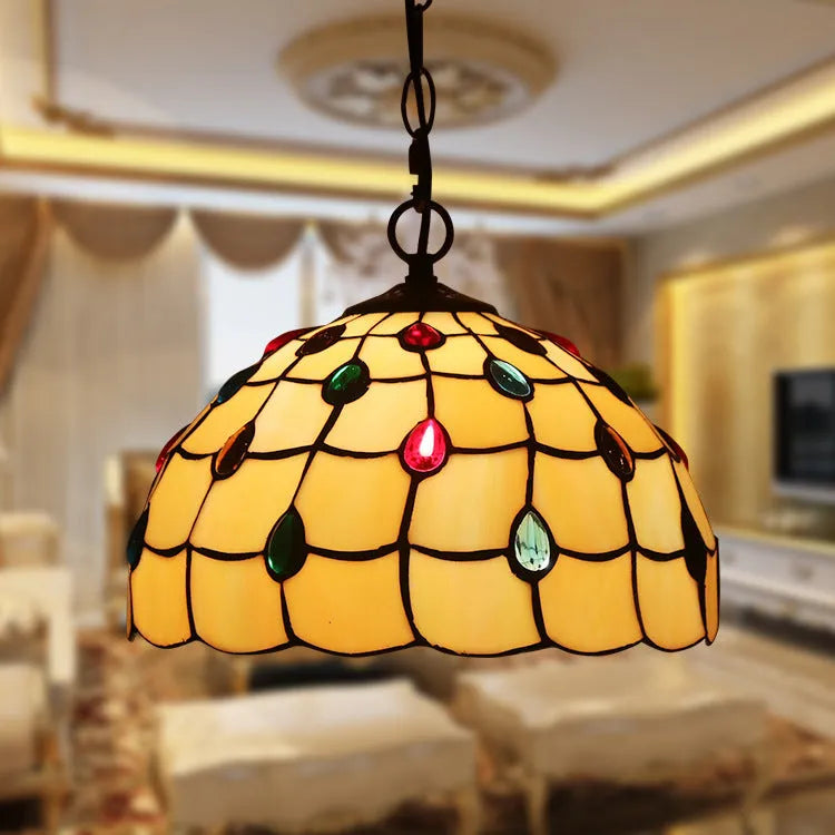 European retro baroque chandelier with colourful glaze and hanging ornaments in abstract Style 2 design