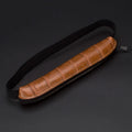 Long PU leather pencil case in beige gray with plain design and zipper closure