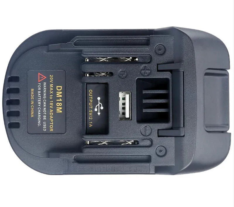 Black Milwaukee DM18M to Makita H99F power tool battery adapter converter