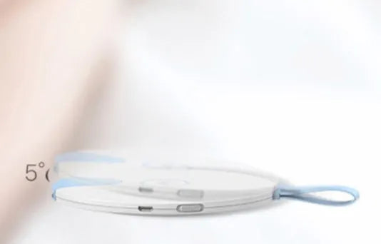 A slim, portable UV-C baby bottle steriliser in blue, showing its compact size and USB port.