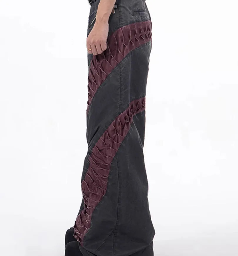 Retro three-dimensional keel design casual sports pants in grey viscose fabric