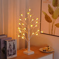 60cm tall mushroom tree LED lamp with birch design and 24 detachable flowers showing warm white illumination