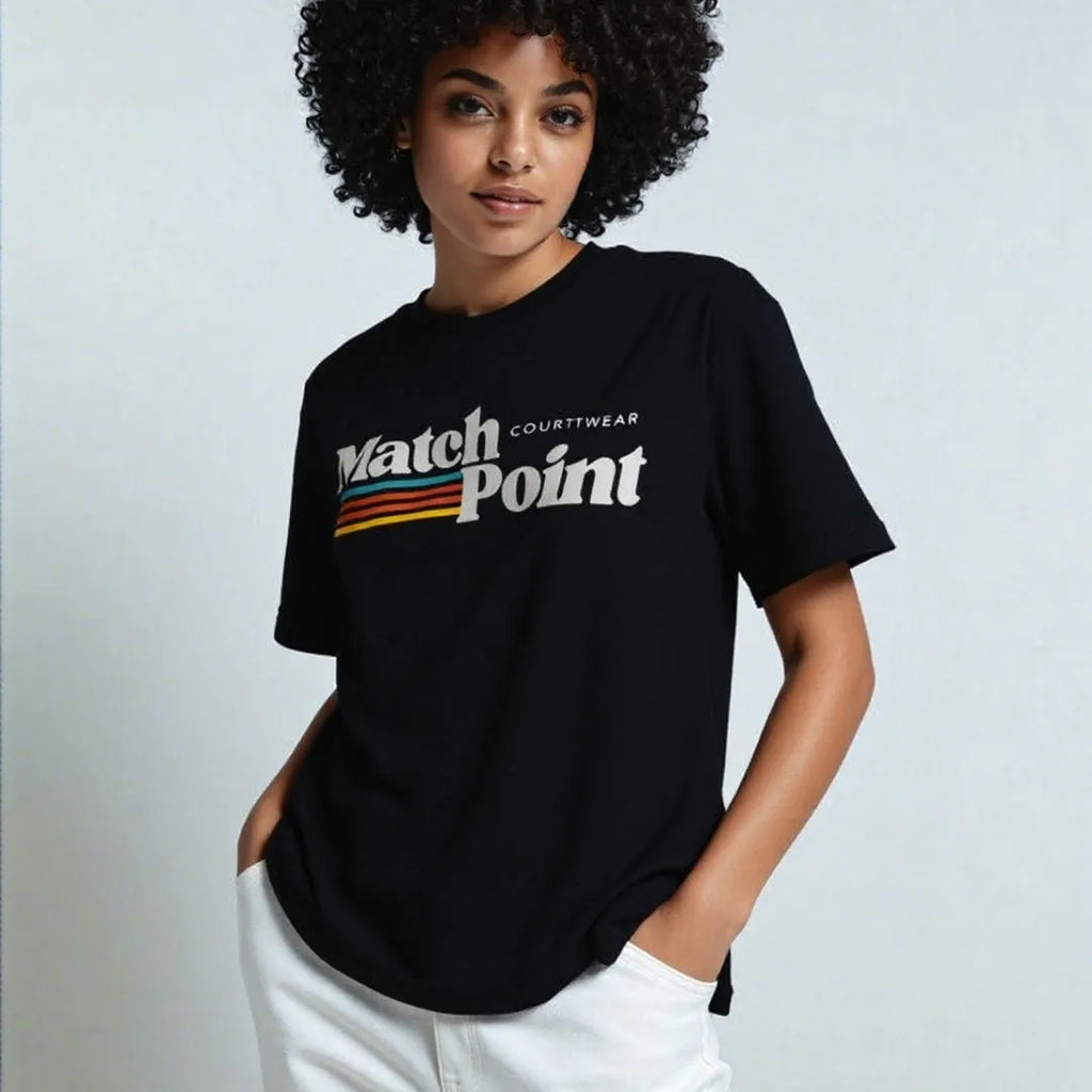 Men's black short sleeve t-shirt featuring a 3D digital text pattern and round neck design
