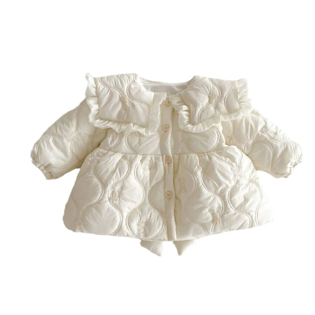 Girls cotton padded winter coat in light beige with thickening cotton filling for warmth