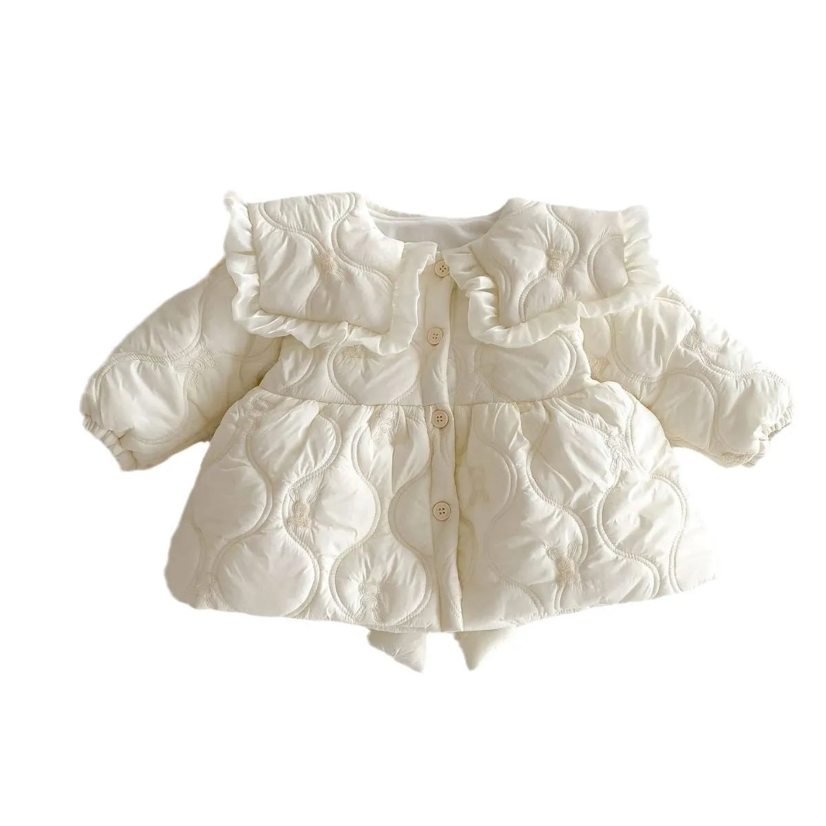 Girls cotton padded winter coat in light beige with thickening cotton filling for warmth