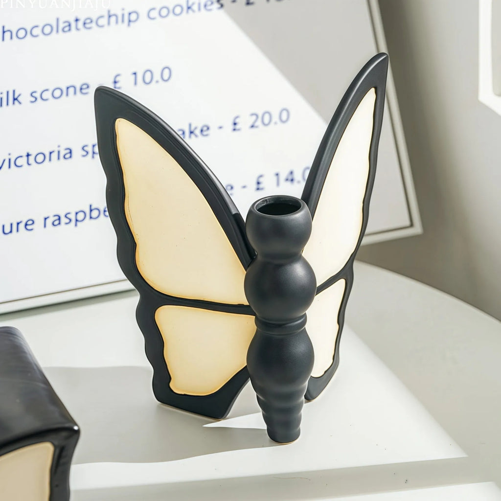 Ceramic butterfly vase and matching tissue box set with waterproof lightweight luxury design