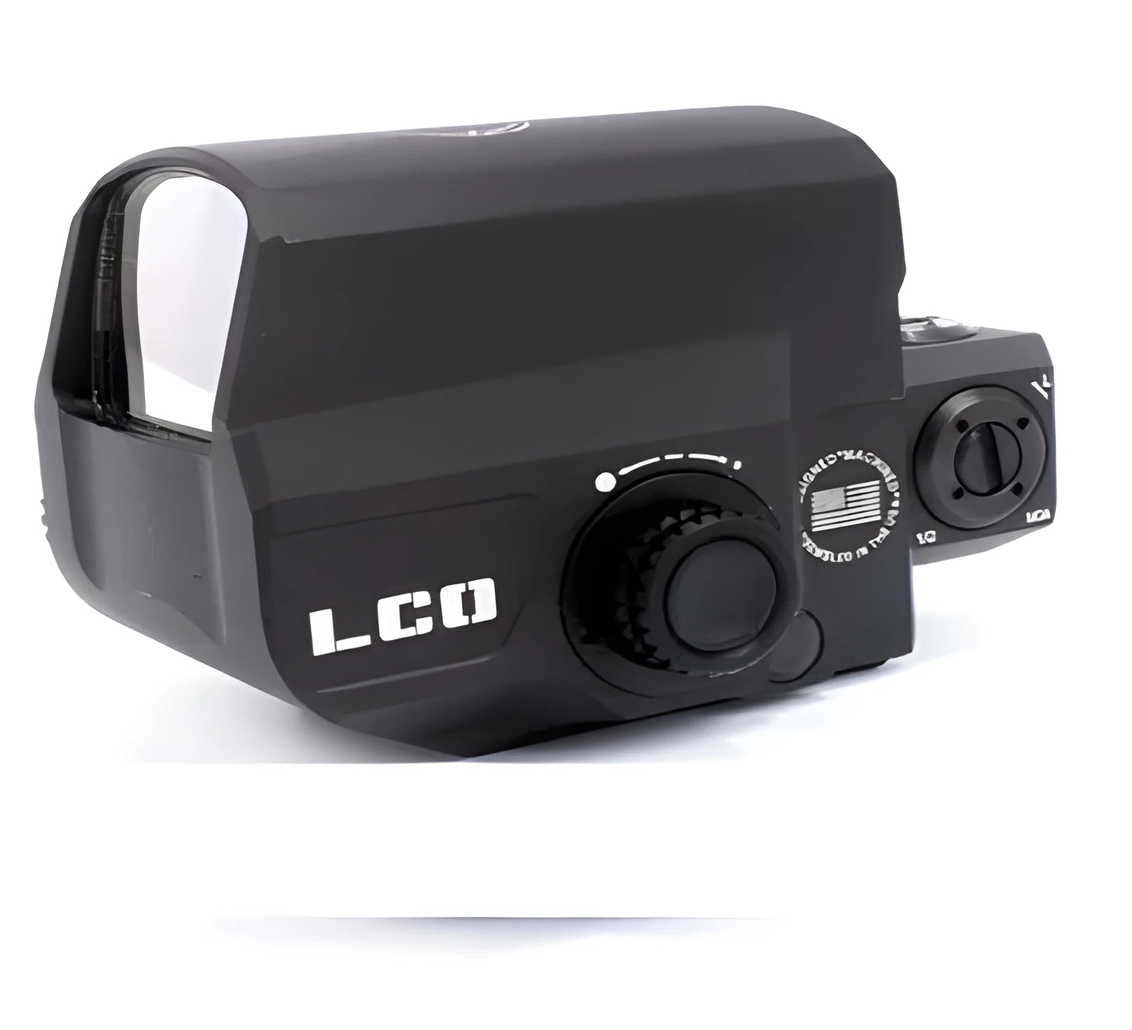 Tactical red dot sight with holographic reflex display mounted on a 20mm firearm rail