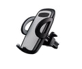 Universal black plastic car air vent mobile phone holder mounted on a car dashboard.