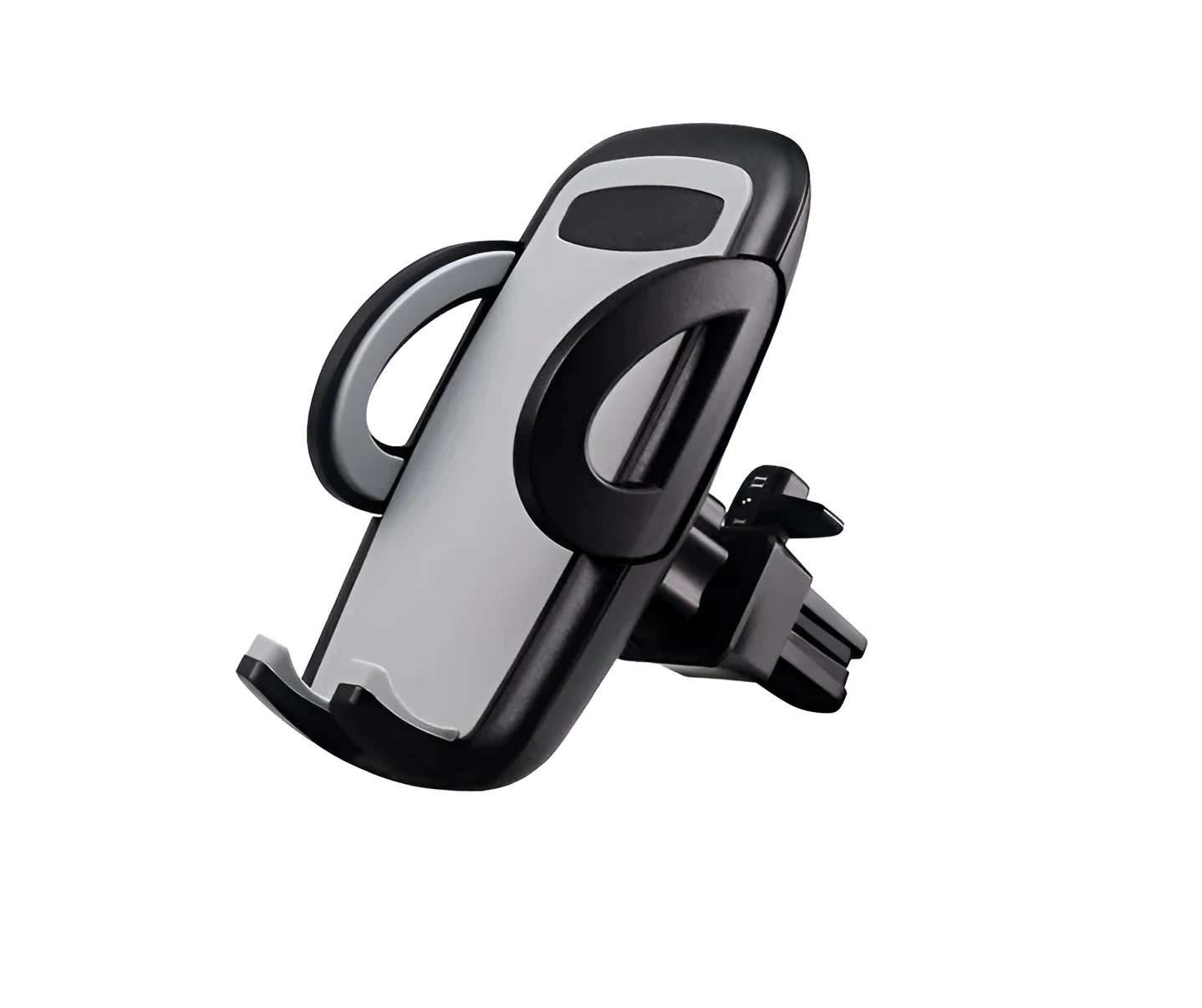 Universal black plastic car air vent mobile phone holder mounted on a car dashboard.