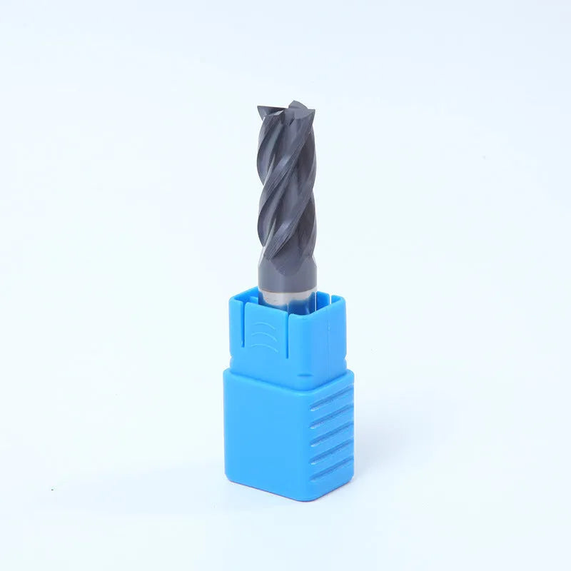 Hard alloy carbide milling cutter with straight shank and spiral cutting edges.