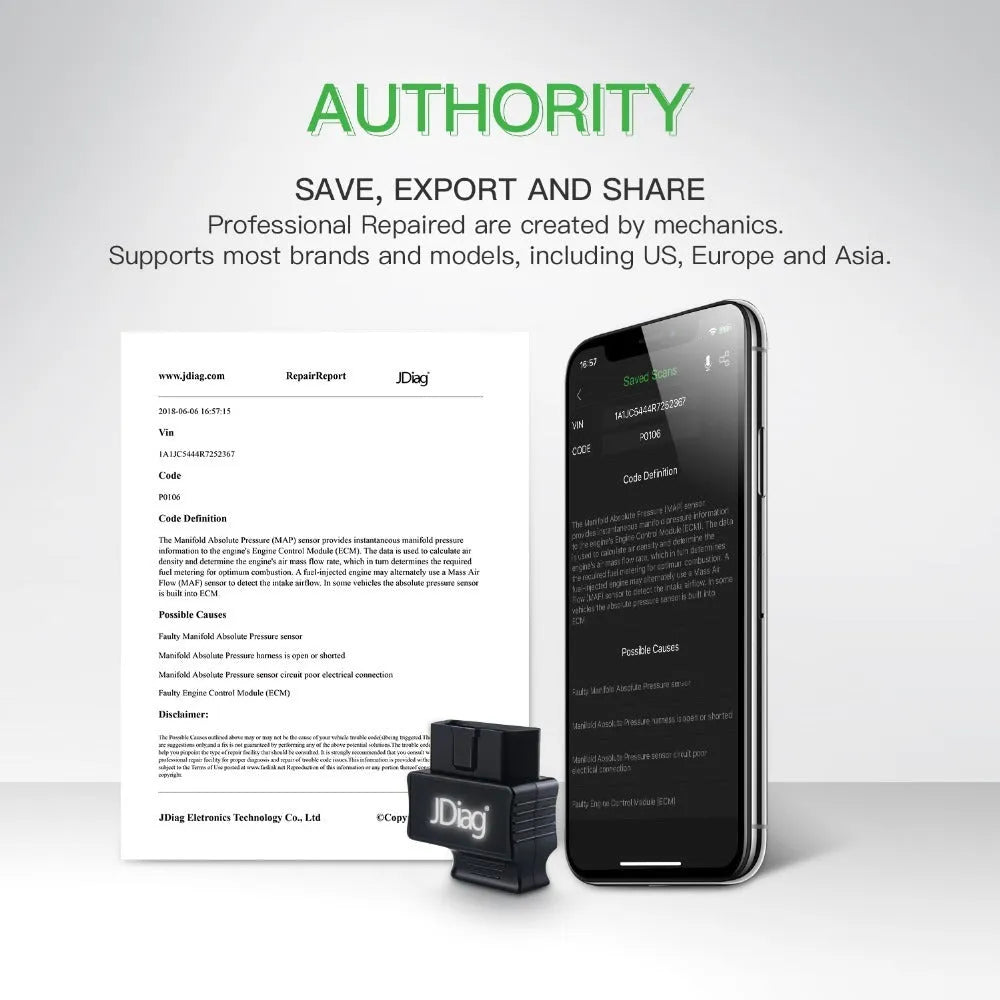 FasLink M2 OBD2 Bluetooth scanner with 16-pin port and non-slip shell for iPhone and Android