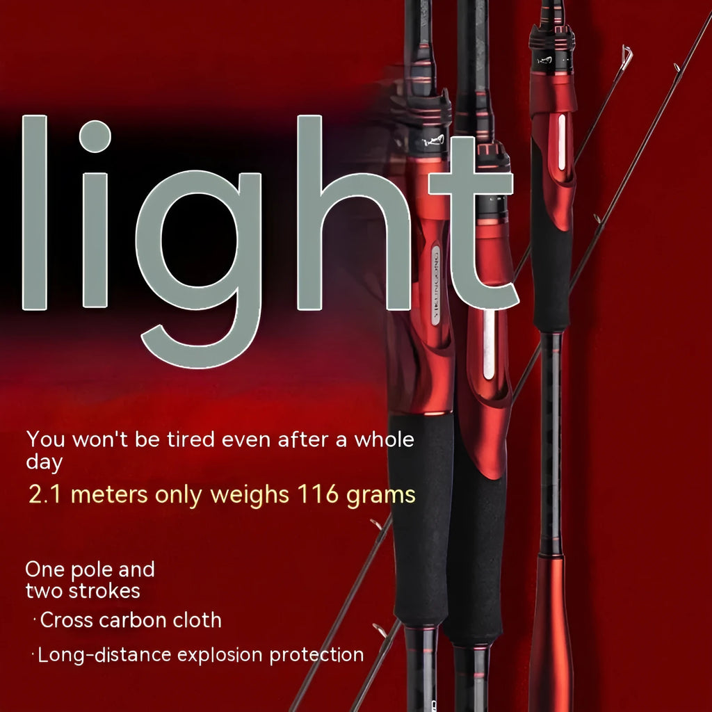 Carbon ultralight lure fishing rod with straight handle and pikestaff style options in 2.1m and 2.4m lengths