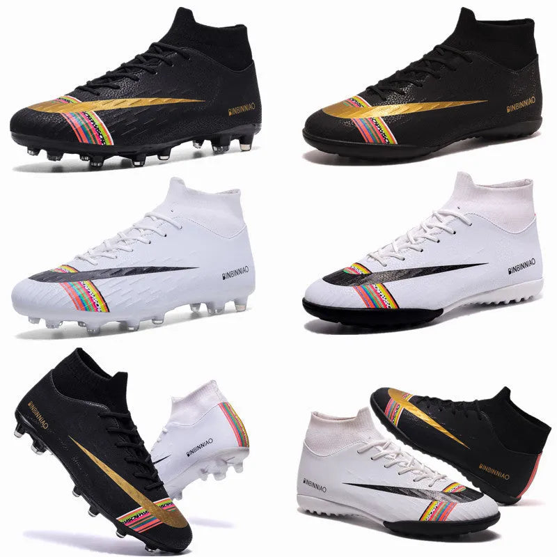 Non-slip football shoes with front tie and mesh inside, available in black, white and broken nail colours