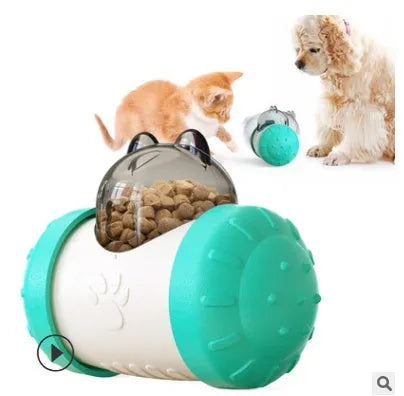 ABS dog treat leaking toy with wheel and quacking sound, available in blue, pink, green, yellow, and black