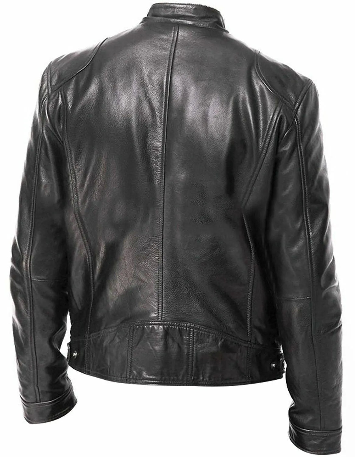 PU leather jacket slim fit zipper front medium length in Black Brown Khaki