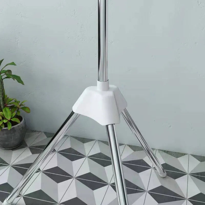 Stainless steel three-layer mobile drying rack with plastic clips for socks and clothes hanger
