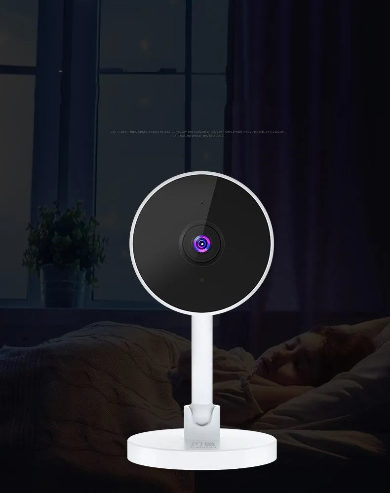 White wireless WiFi home security camera with network alarm functionality